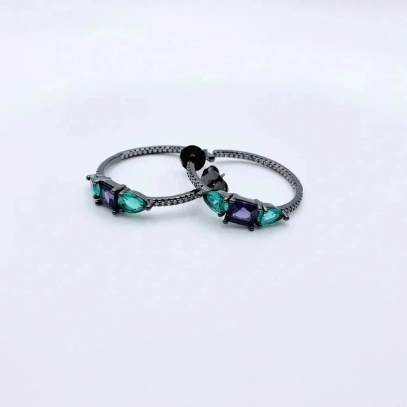 GLASS Stone Hoops Earrings | Party Earrings - Picture 1 of 4